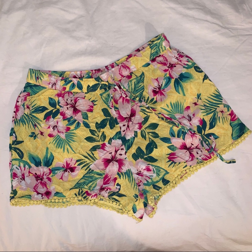 Yellow Floral Hollister Shorts